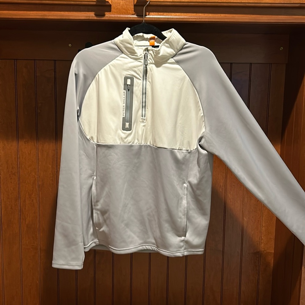 White and gray men’s medium Peter Millar three-quarter zip